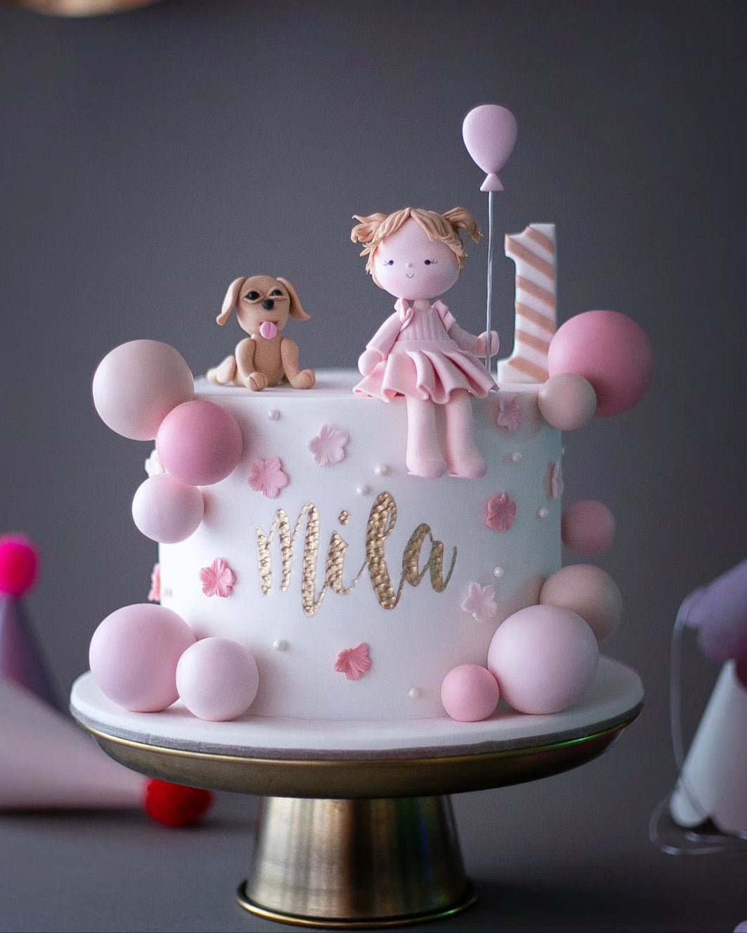 balon pasta – pembe top süslemeli 1 yaş kız pastası