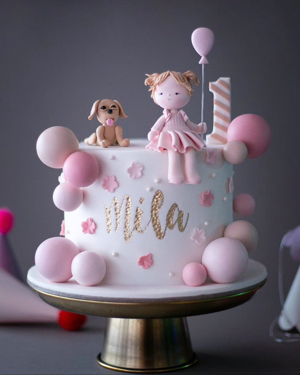 balon pasta – pembe top süslemeli 1 yaş kız pastası