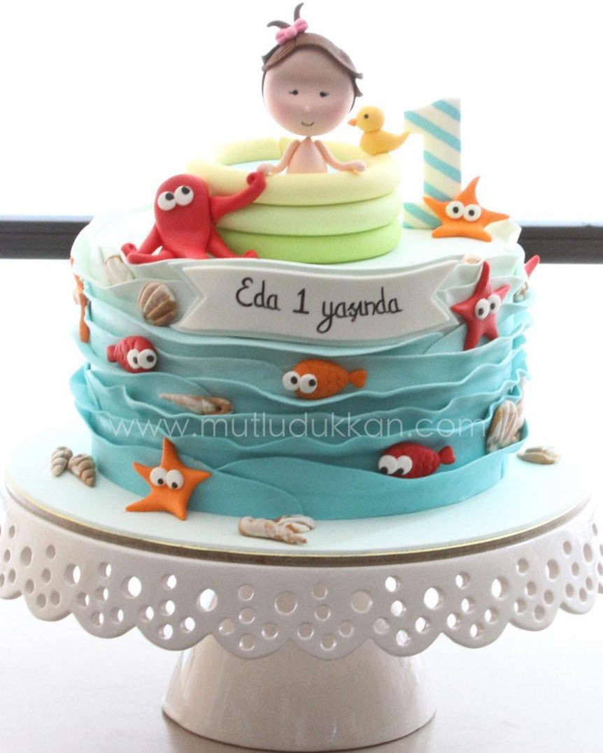 deniz ve havuz pasta – 1 yaş bebek doğum günü pastası