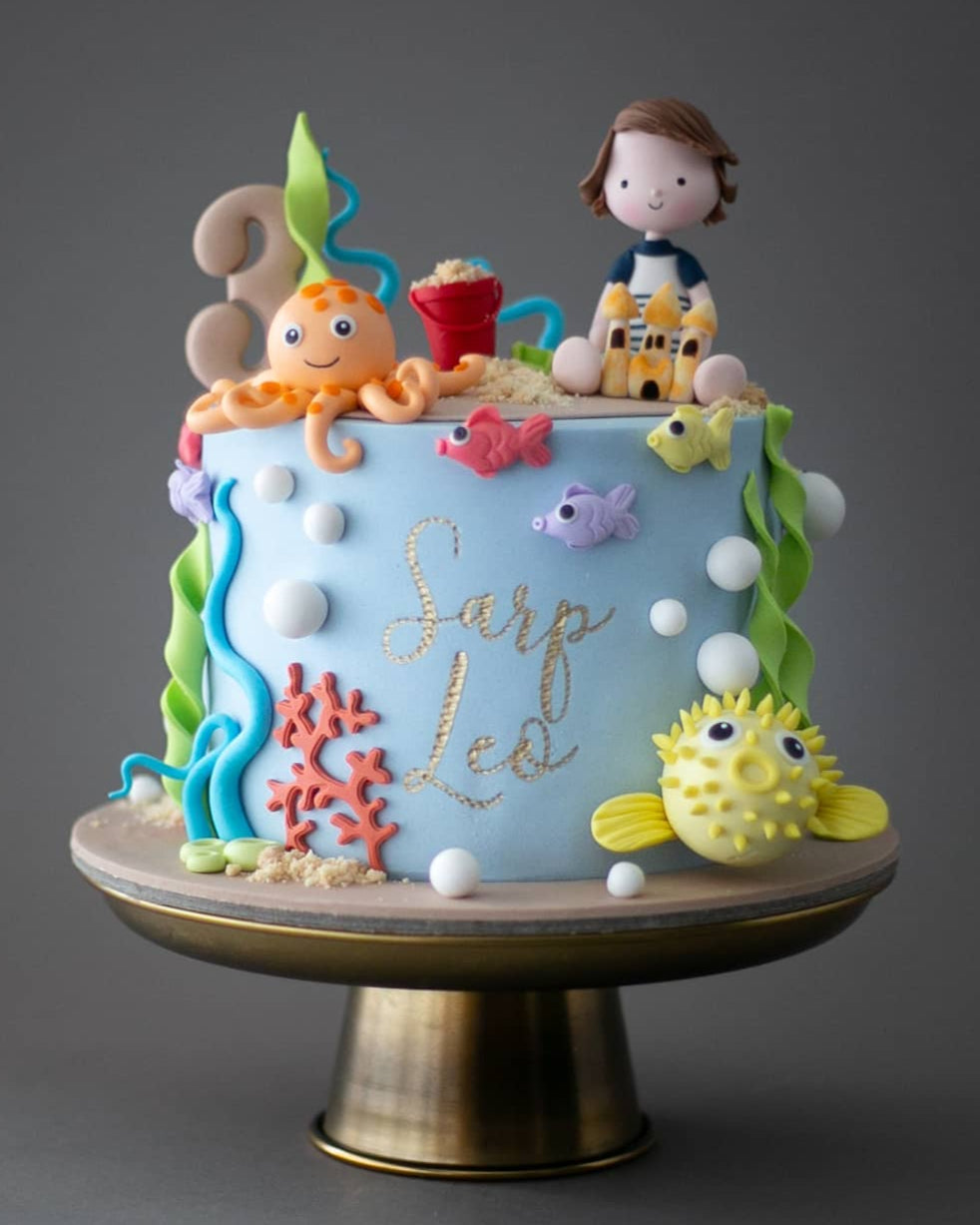 deniz pasta – ahtapot ve balon balığı temalı çocuk pastası