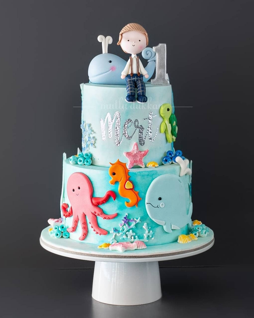 deniz pasta – balina ve ahtapot temalı çocuk pastası