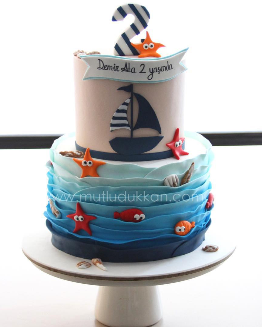 deniz pasta – yelkenli tekne süslemeli erkek çocuk pastası