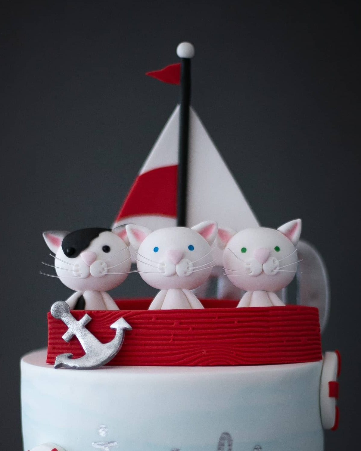 denizci kedi pasta – deniz ve tekne temalı çocuk pastası