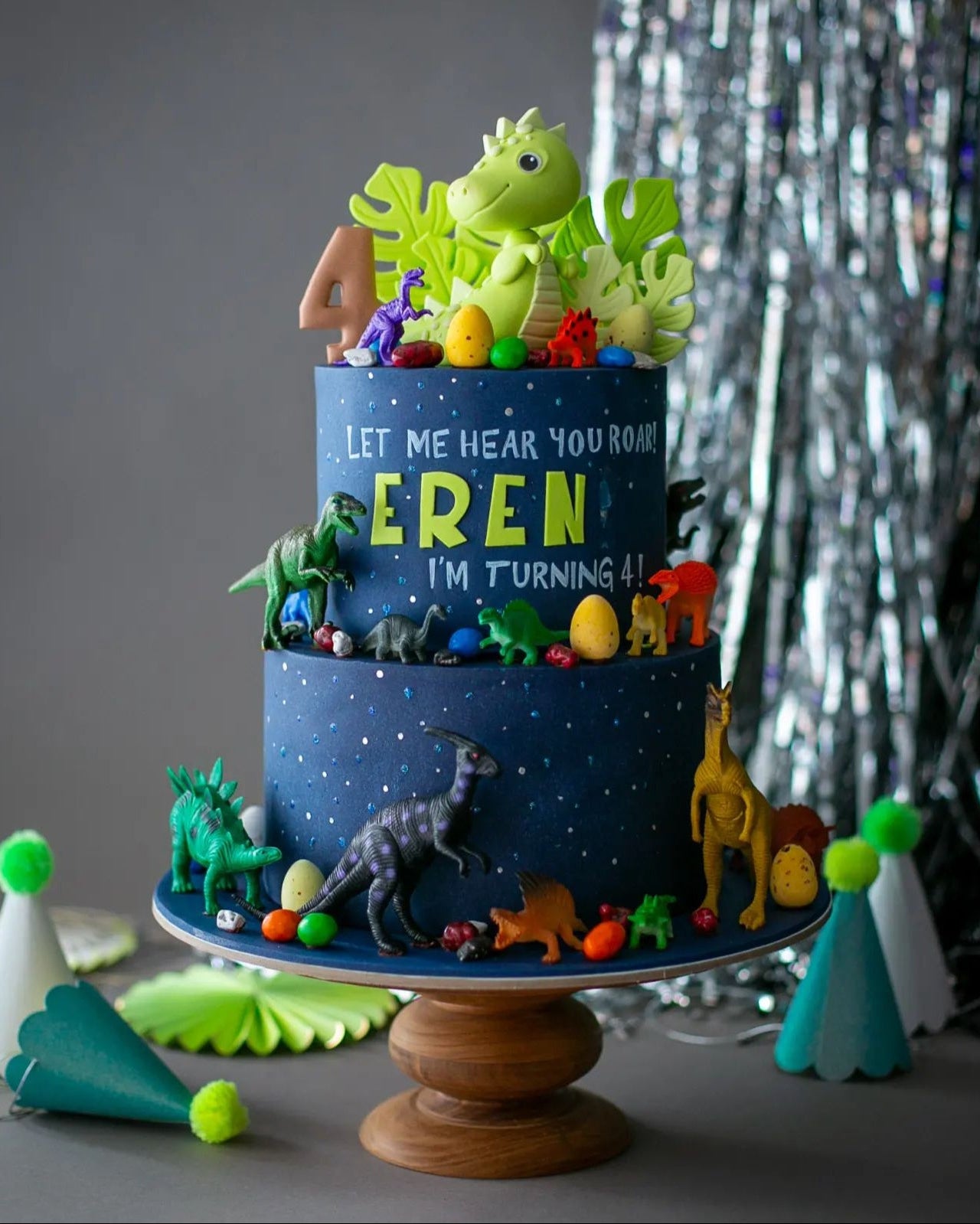 dinozor pasta – yeşil dinozor temalı erkek çocuk pastası