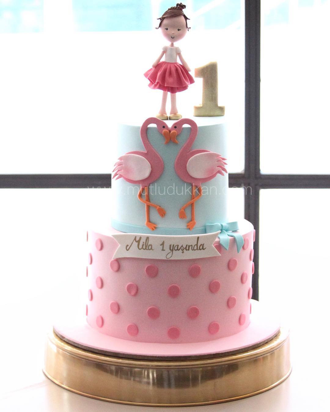 flamingo pasta – 1 yaş kız çocuk doğum günü pastası