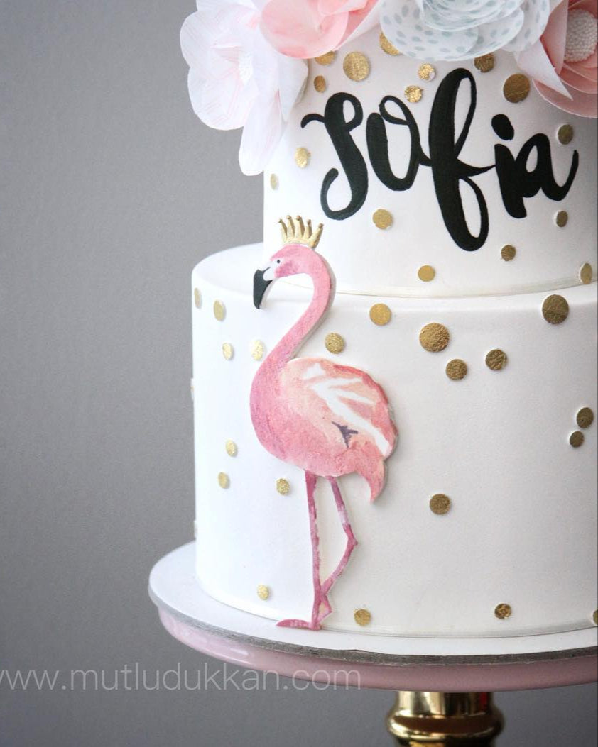 flamingo pasta – çiçek süslemeli kız doğum günü pastası