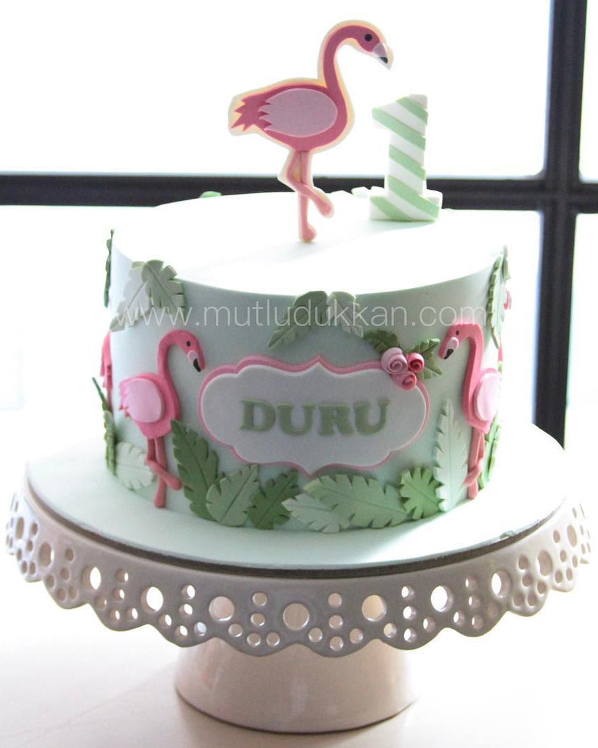 flamingo pasta – 1 yaş kız çocuk doğum günü pastası