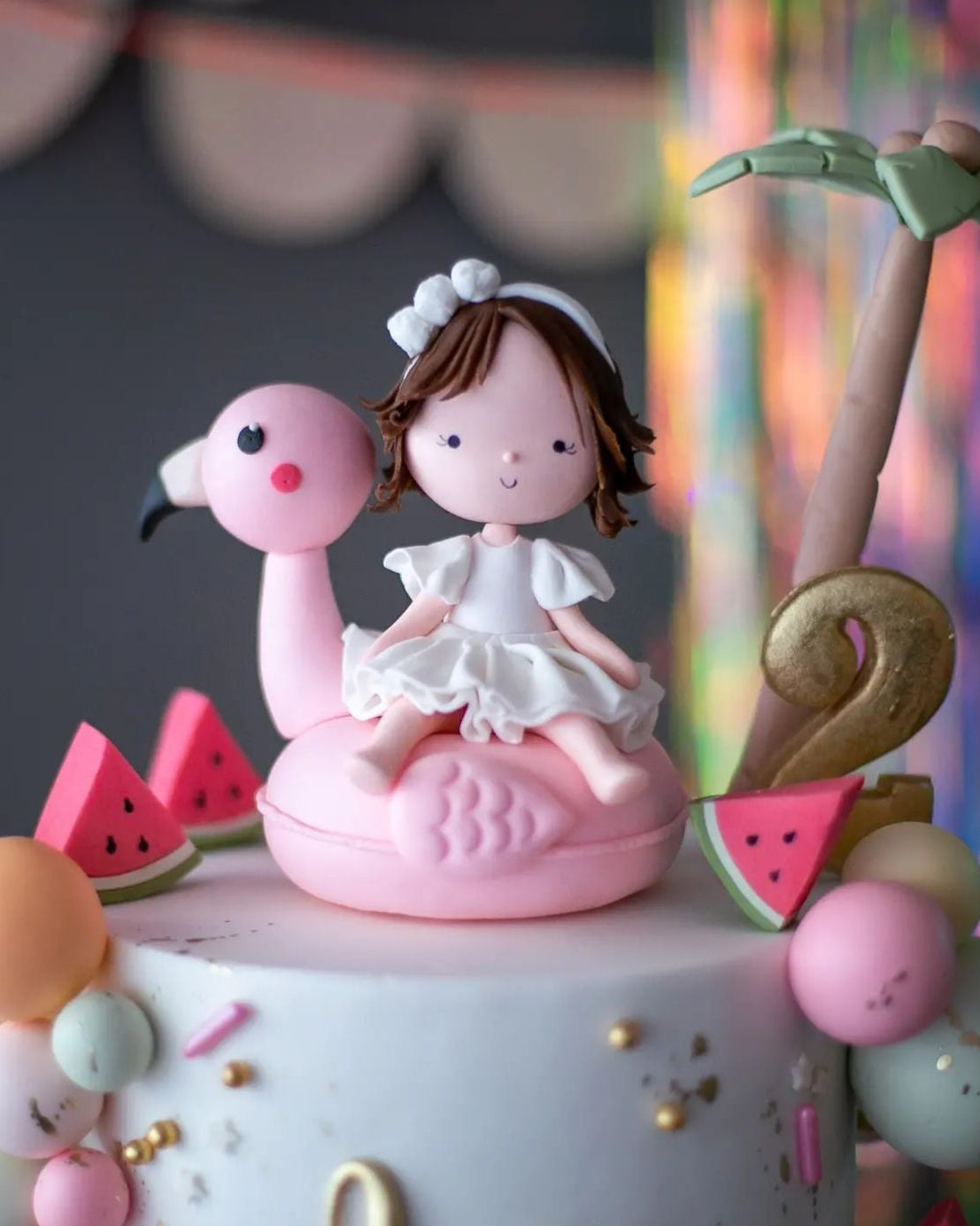 flamingo pasta – karpuz ve top temalı kız çocuk pastası