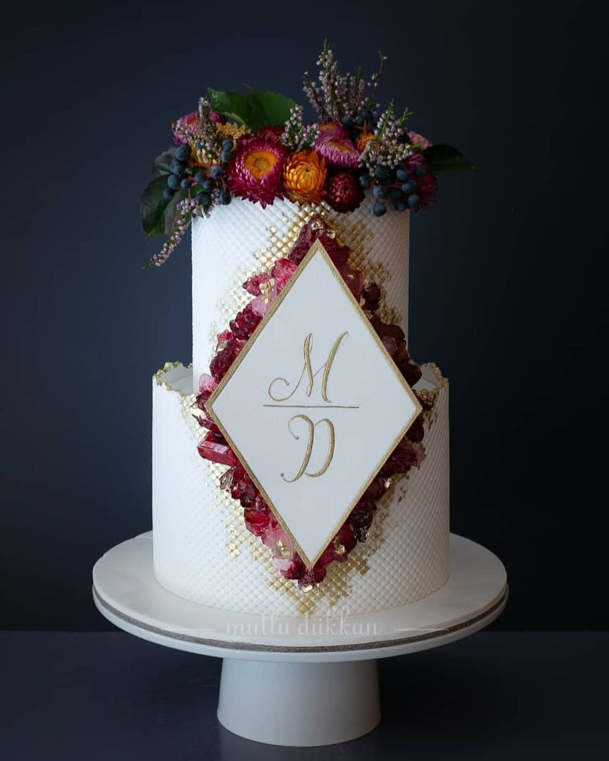 geode pasta – altın ve bordo kristal temalı söz pastası