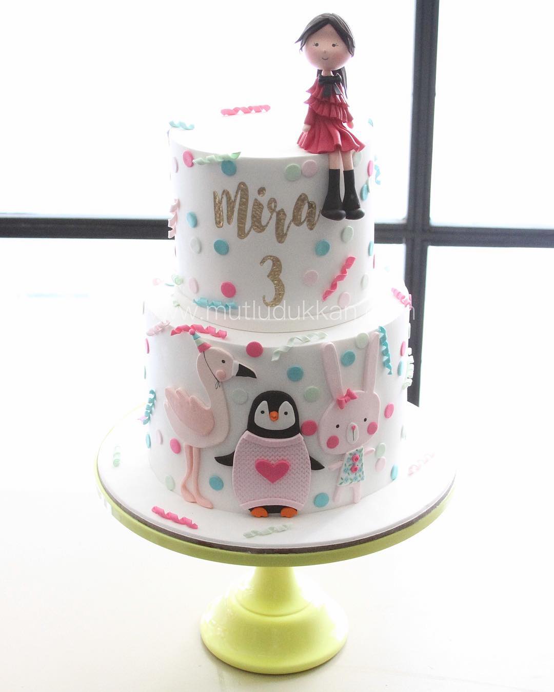 hayvan pasta – tavşan, penguen ve flamingo temalı pasta