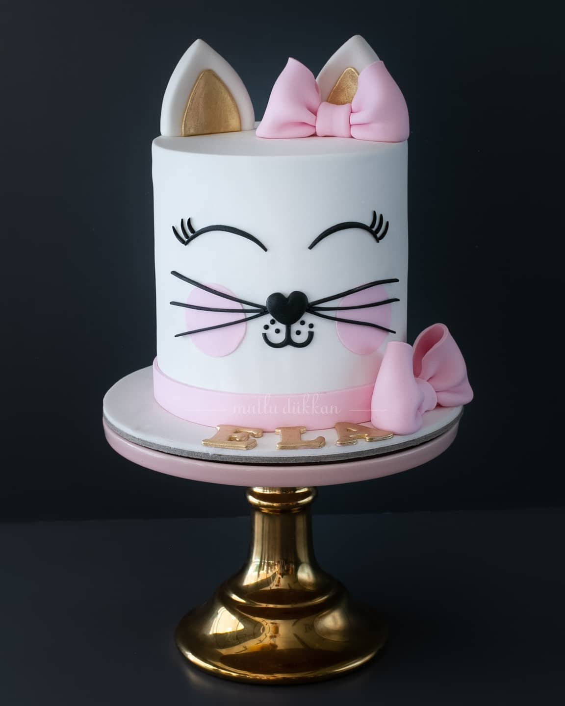 kedi kafası pasta – pembe fiyonklu kız doğum günü pastası