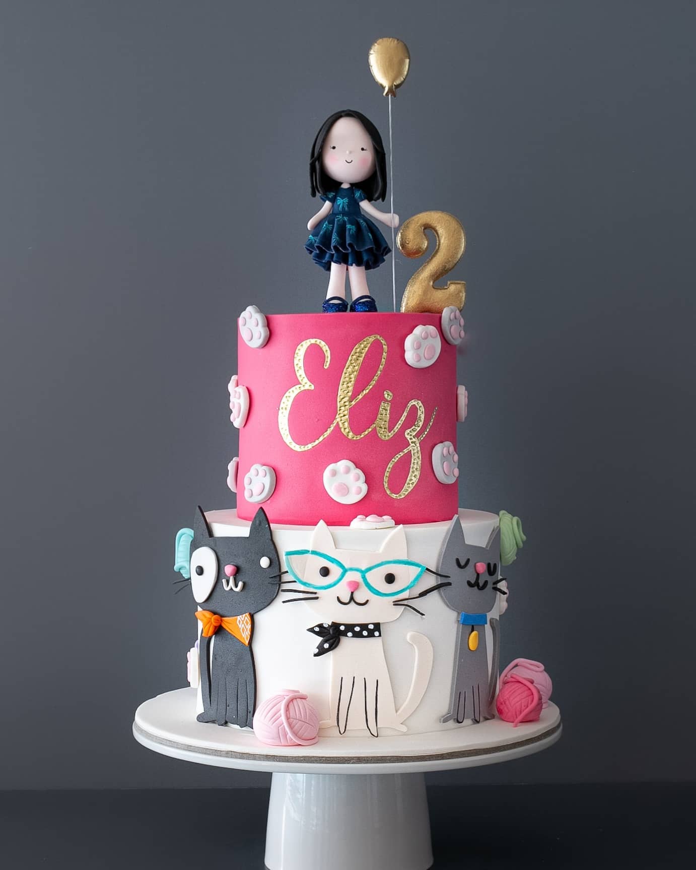 kedi pasta – pembe renkli kız çocuk doğum günü pastası