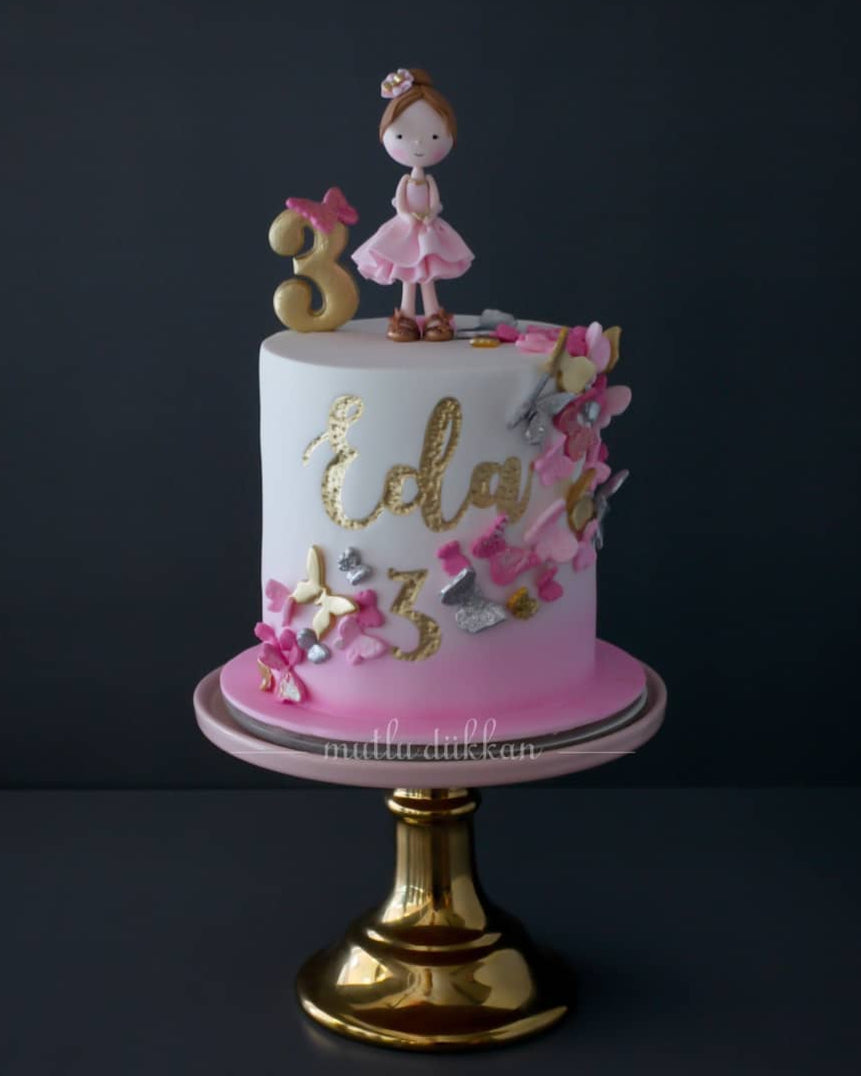 kelebek pasta – pembe renkli kız çocuk pastası