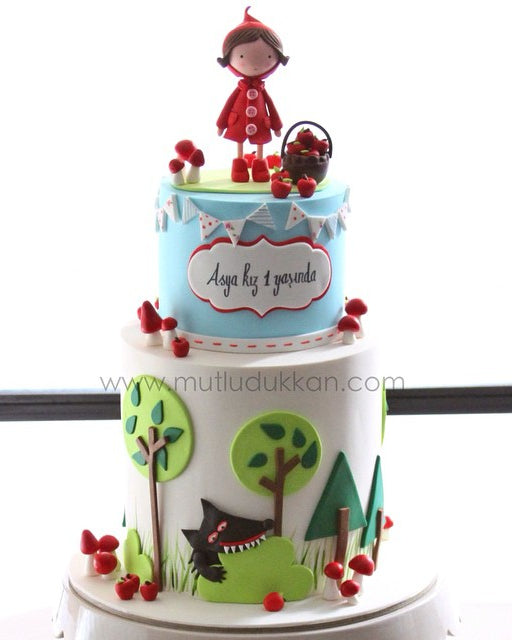 kırmızı başlıklı kız pasta – orman temalı çocuk pastası