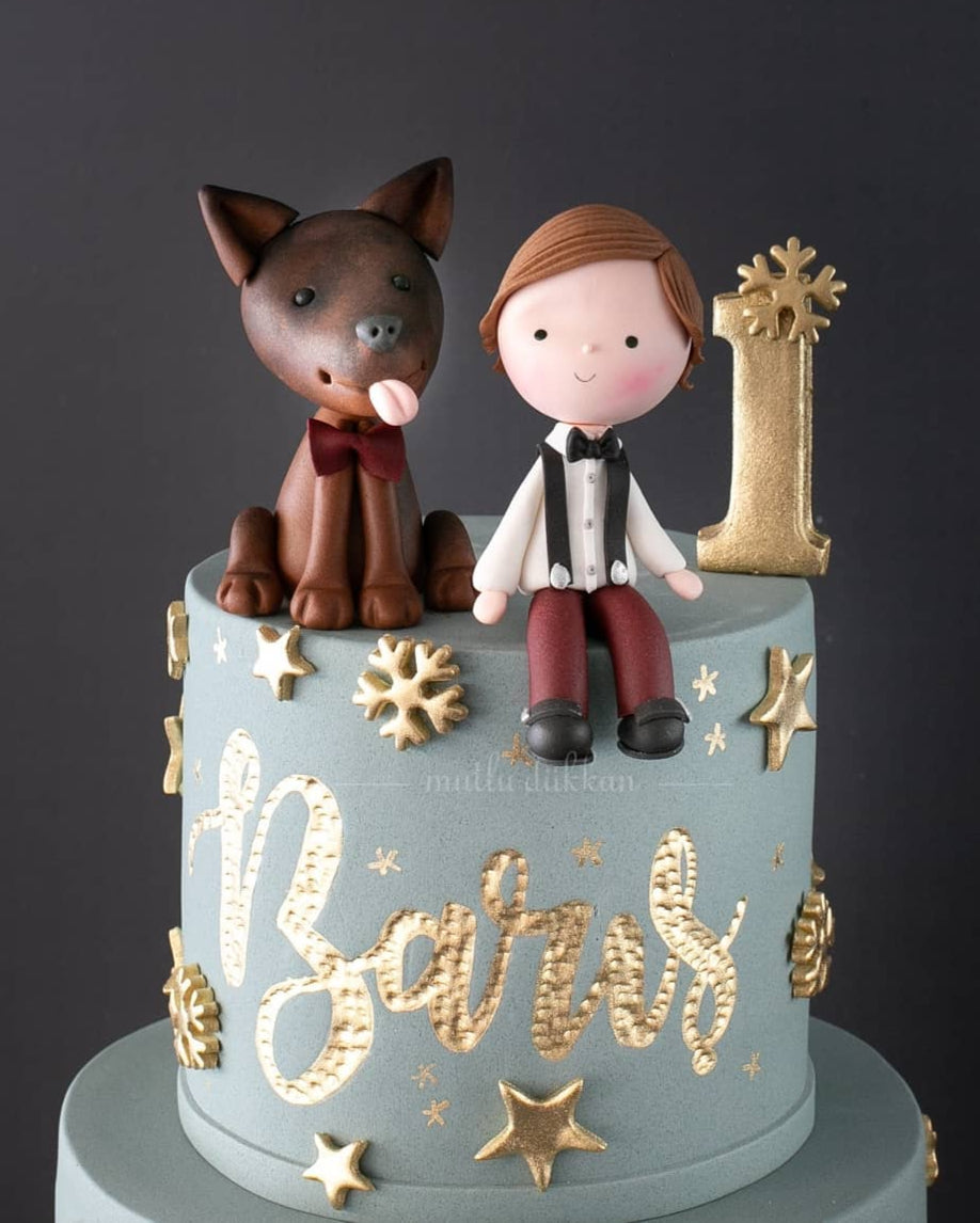 köpekli pasta – altın yıldızlı 1 yaş erkek pastası