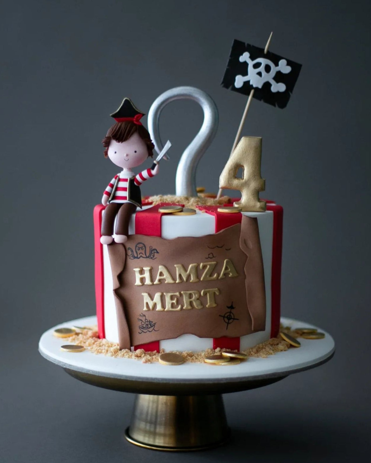 korsan pasta – kanca ve haritalı erkek çocuk pastası