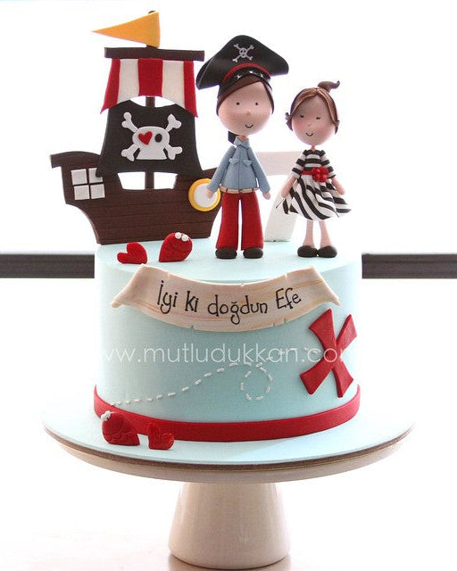 korsan pastası – gemi ve harita temalı pasta