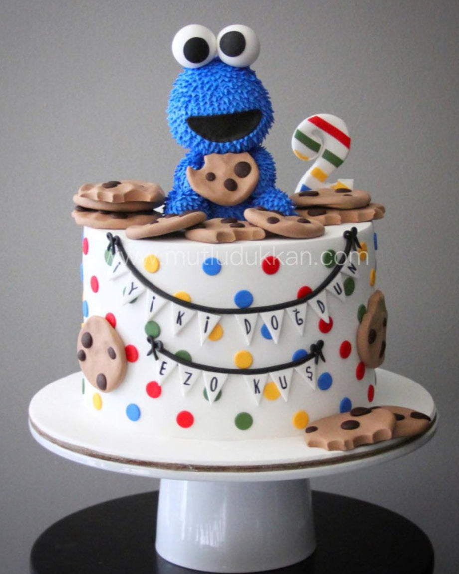 kurabiye canavarı pasta – renkli erkek çocuk pastası