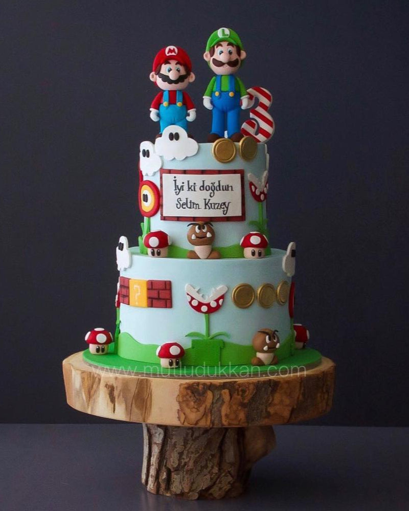 mario pasta – mario ve luigi figürlü doğum günü pastası