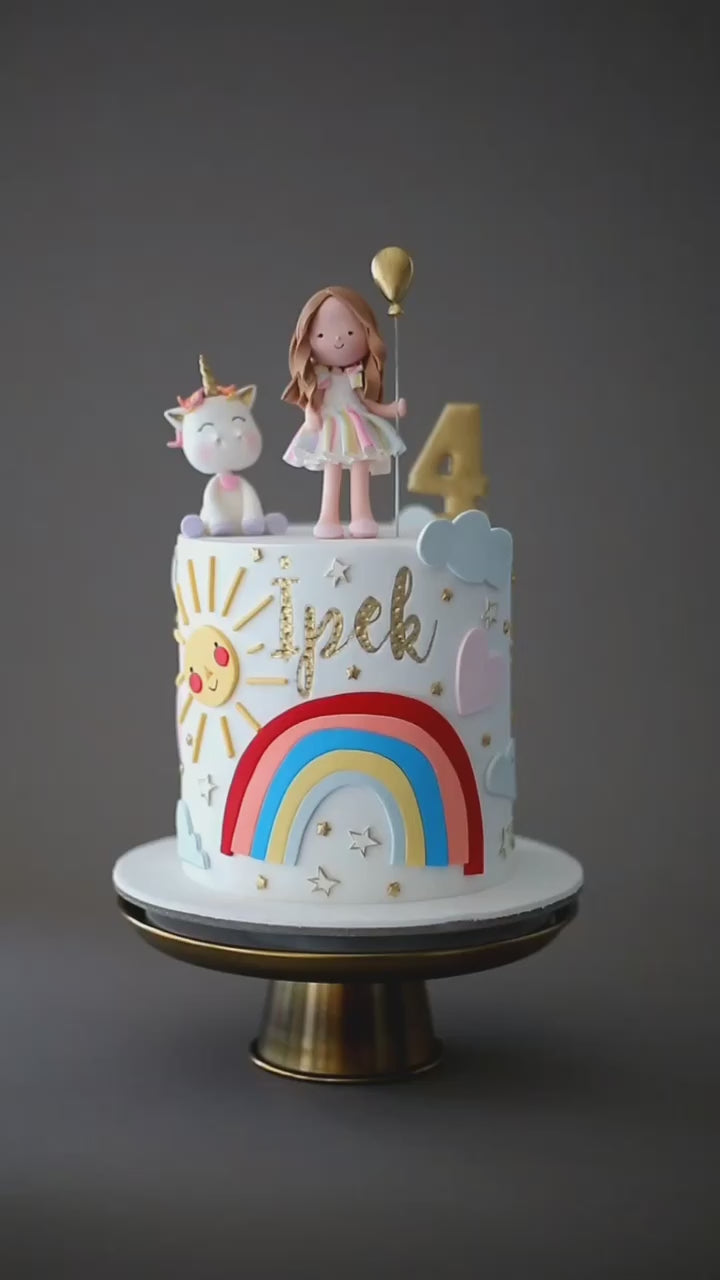 gökkuşağı pasta – meri meri temalı kız doğum günü pastası