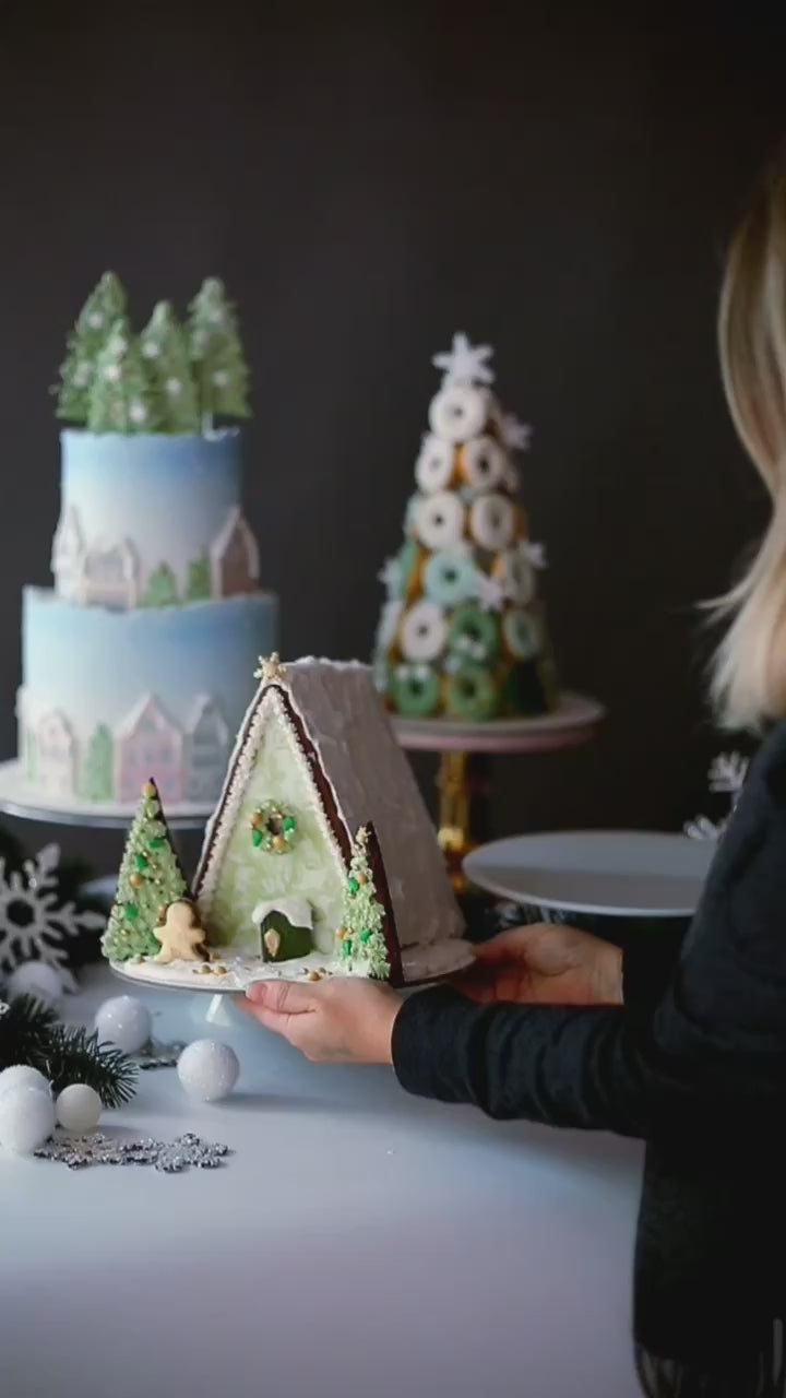 kar ve kış pasta – karlı evler süslemeli yılbaşı pastası