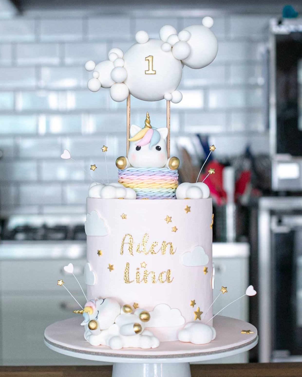 unicorn pasta – sıcak balon temalı 1 yaş kız pastası