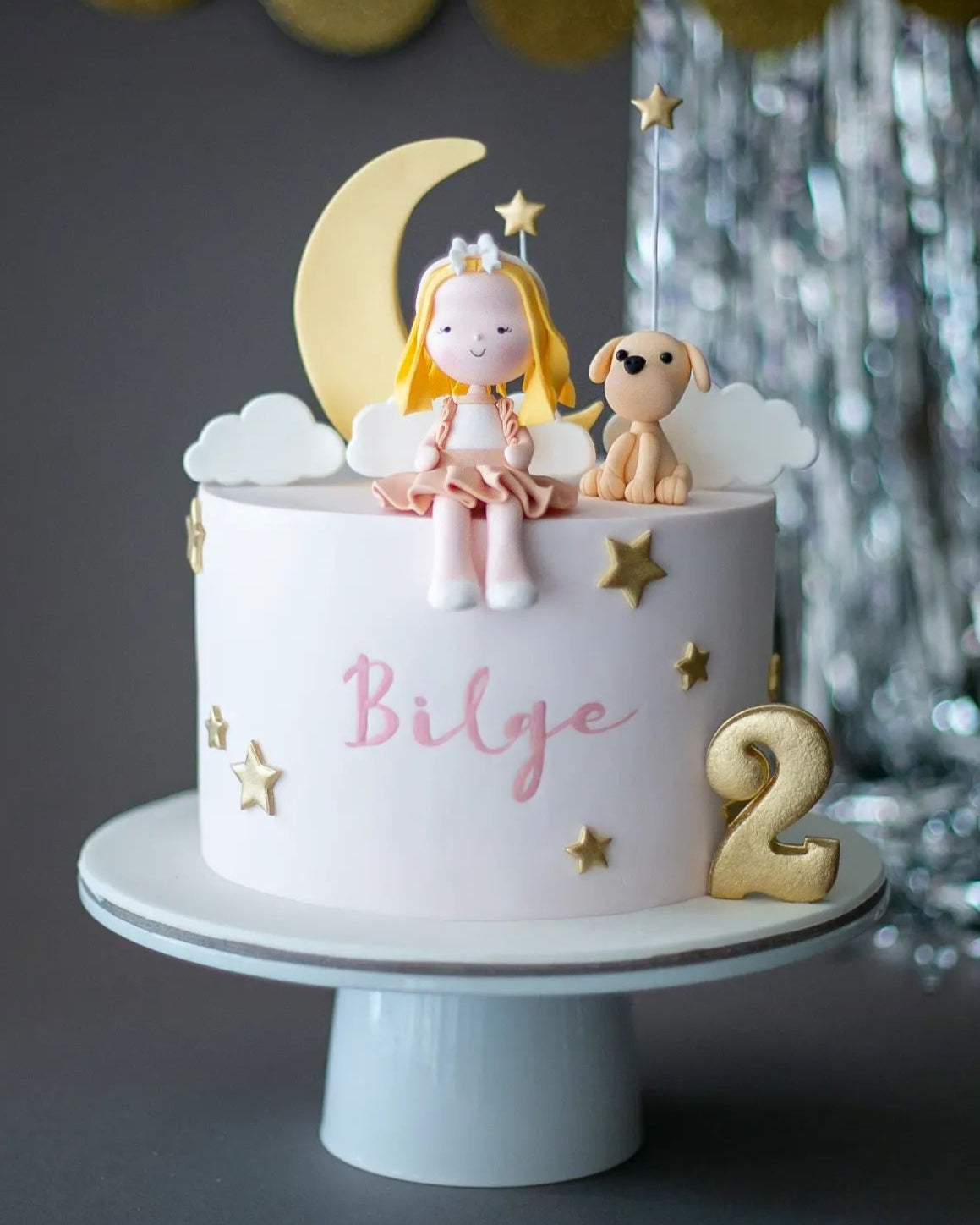 pudra pasta – yıldız ve ay temalı kız doğum günü pastası