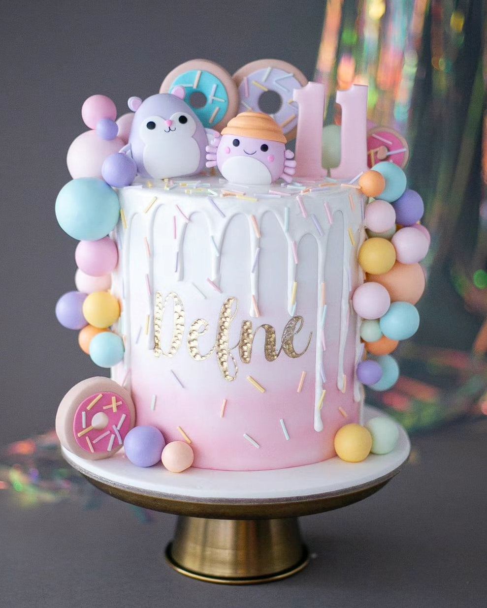 squishmallows pasta – donut ve balon temalı pasta