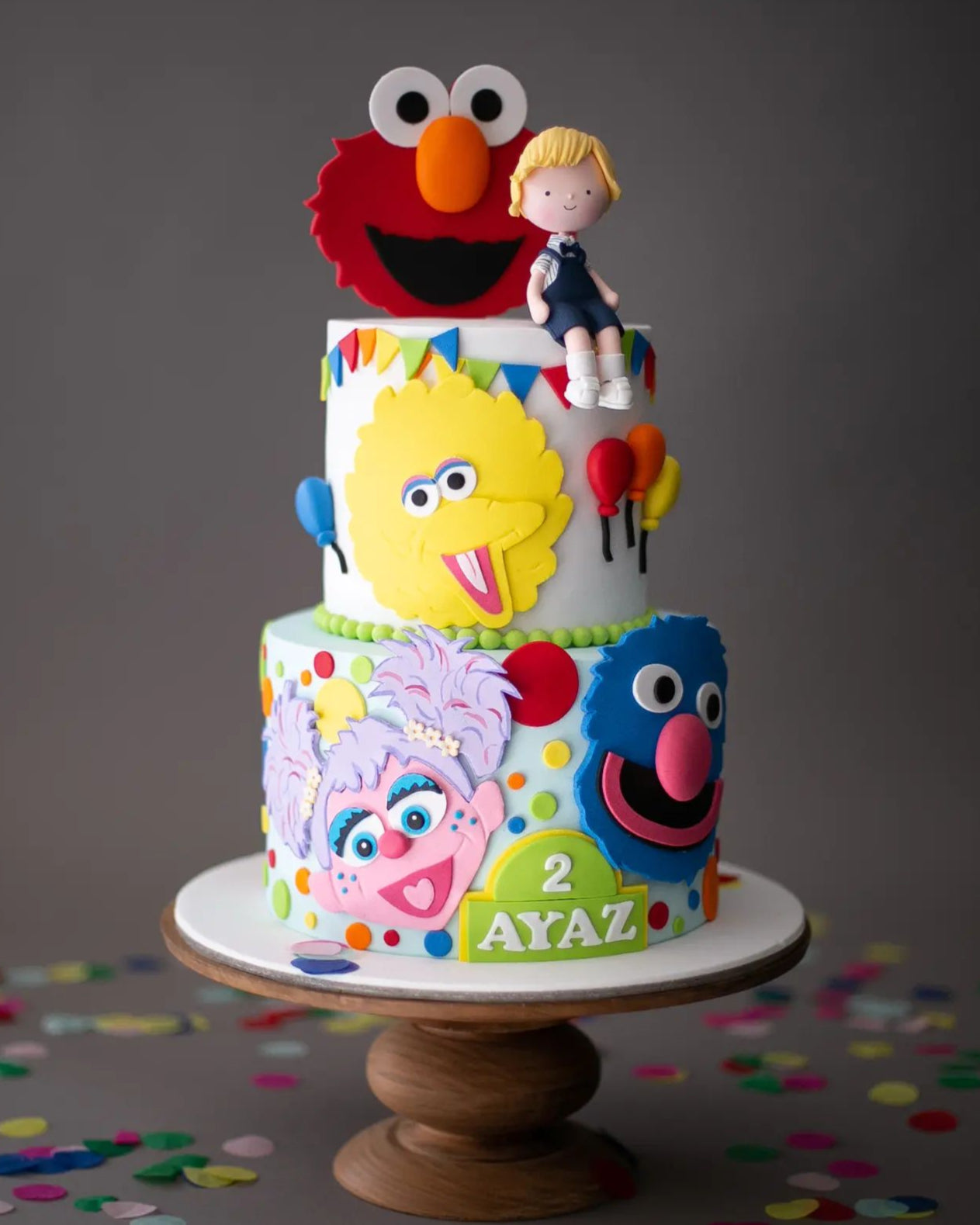 susam sokağı pasta – elmo ve big bird temalı çocuk pastası