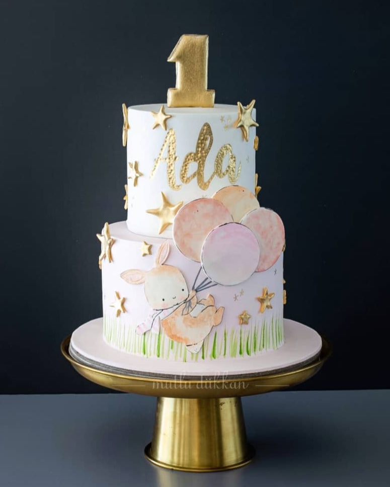 tavşan ve balon pasta – 1 yaş kız çocuk doğum günü pastası