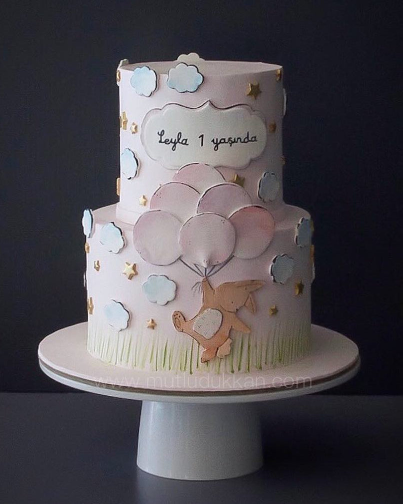 tavsan pasta – pembe balonlu 1 yaş kız çocuk pastası