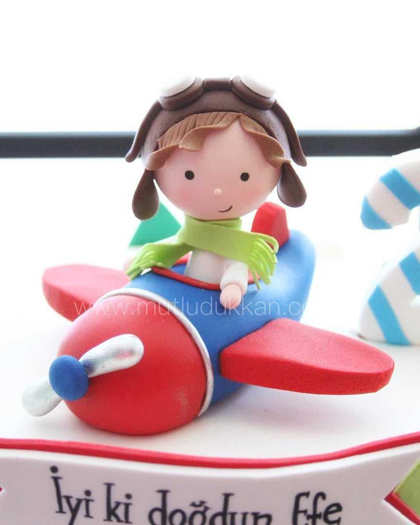 uçak pasta – baykuş ve köpek süslemeli erkek çocuk pastası