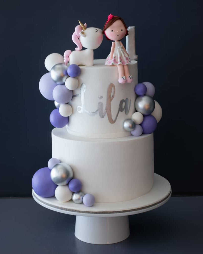 unicorn pasta – mor top süslemeli 1 yaş kız pastası