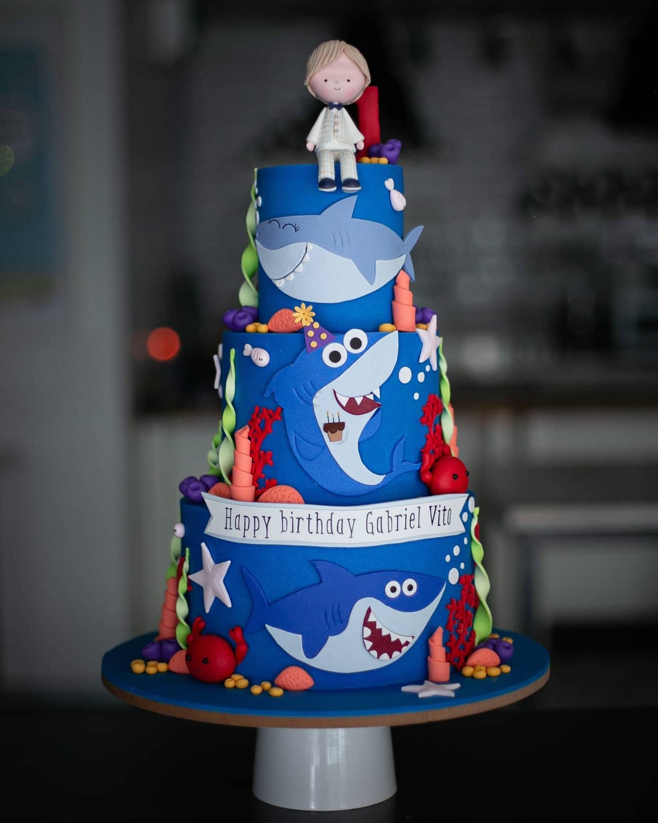 baby shark pasta – erkek çocuk doğum günü pastası