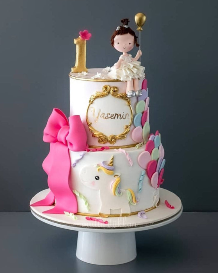 balon pasta – unicorn süslemeli kız doğum günü pastası