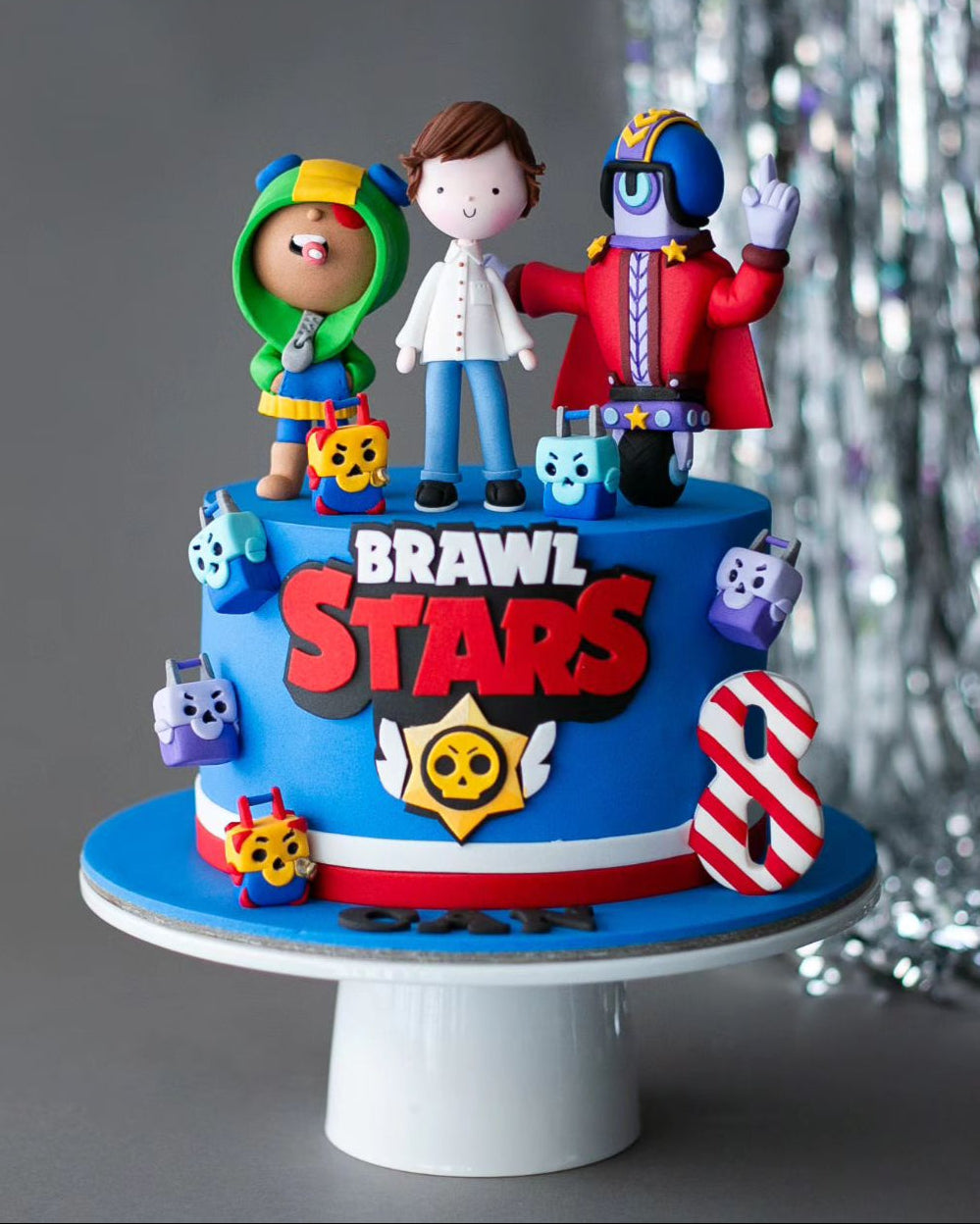 brawl stars pasta – leon ve robot stu figürlü çocuk pastası