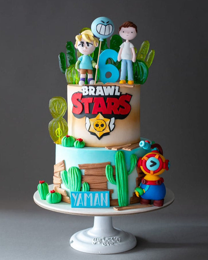 brawl stars pastası – otis dalgıç ve gus figürlü pasta