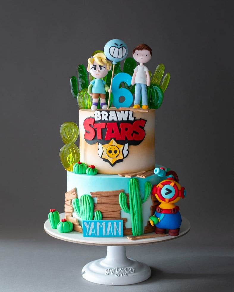 brawl stars pastası – otis dalgıç ve gus figürlü pasta