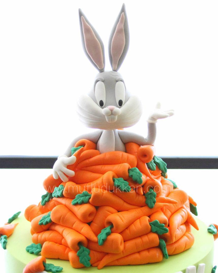 bugs bunny pasta – havuç yığını süslemeli çocuk pastası