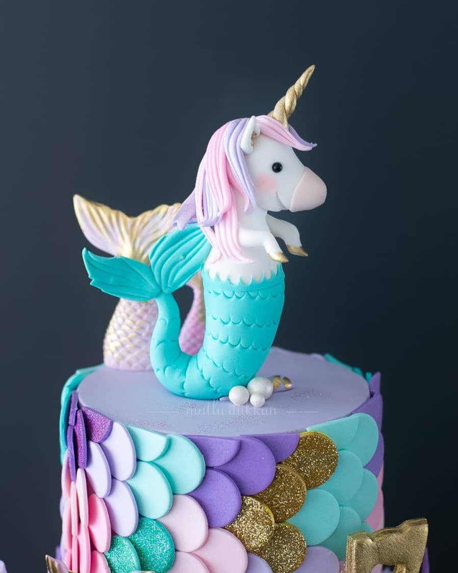 deniz kızı pasta – unicorn deniz atı figürlü kız pastası