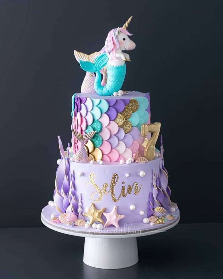 deniz kızı pasta – unicorn deniz atı figürlü kız pastası