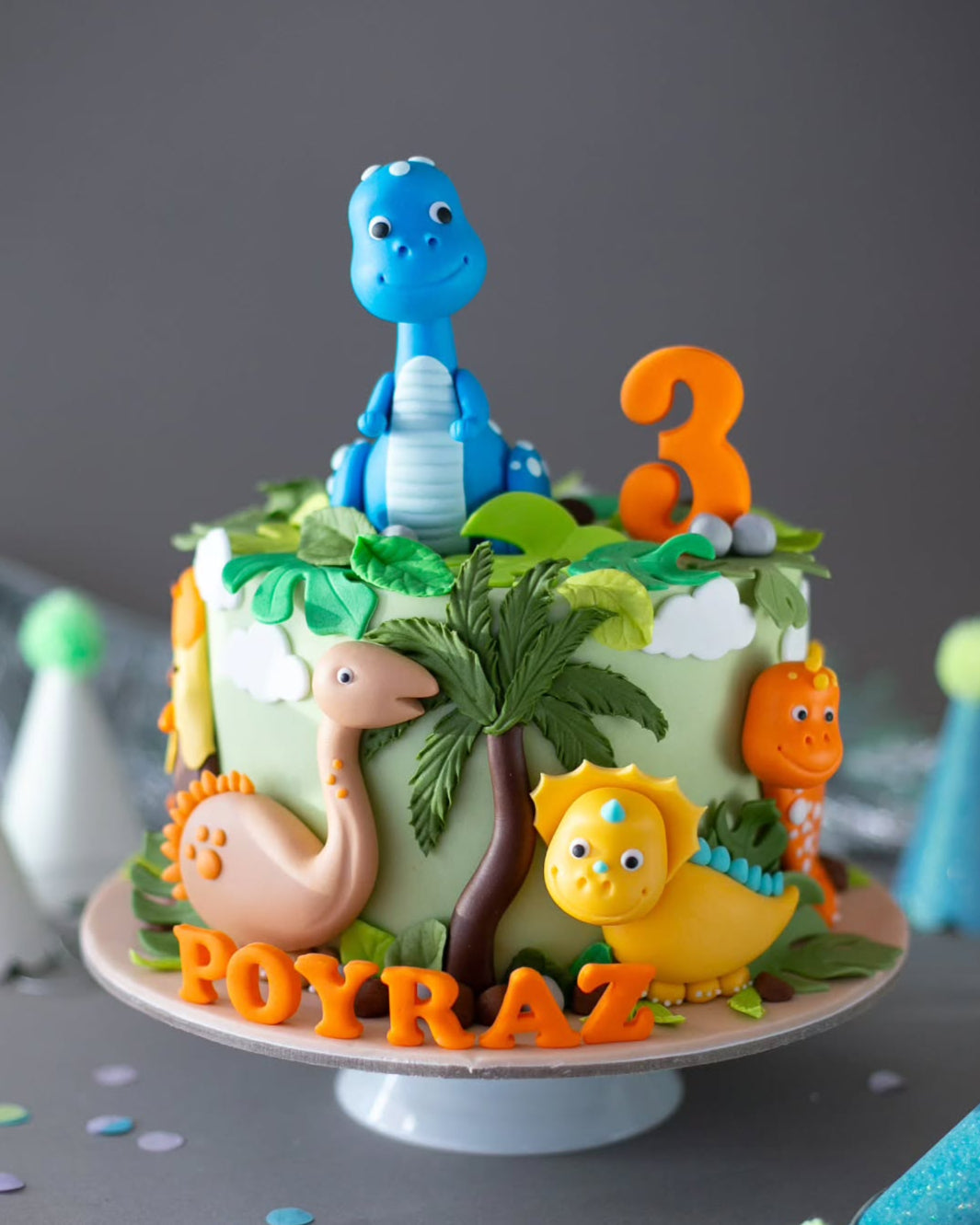 dinozor pasta – sevimli dinozor temalı çocuk pastası