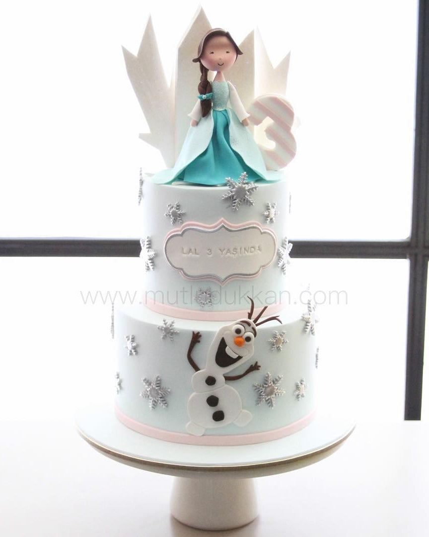 elsa ve olaf pasta – frozen temalı kız doğum günü pastası