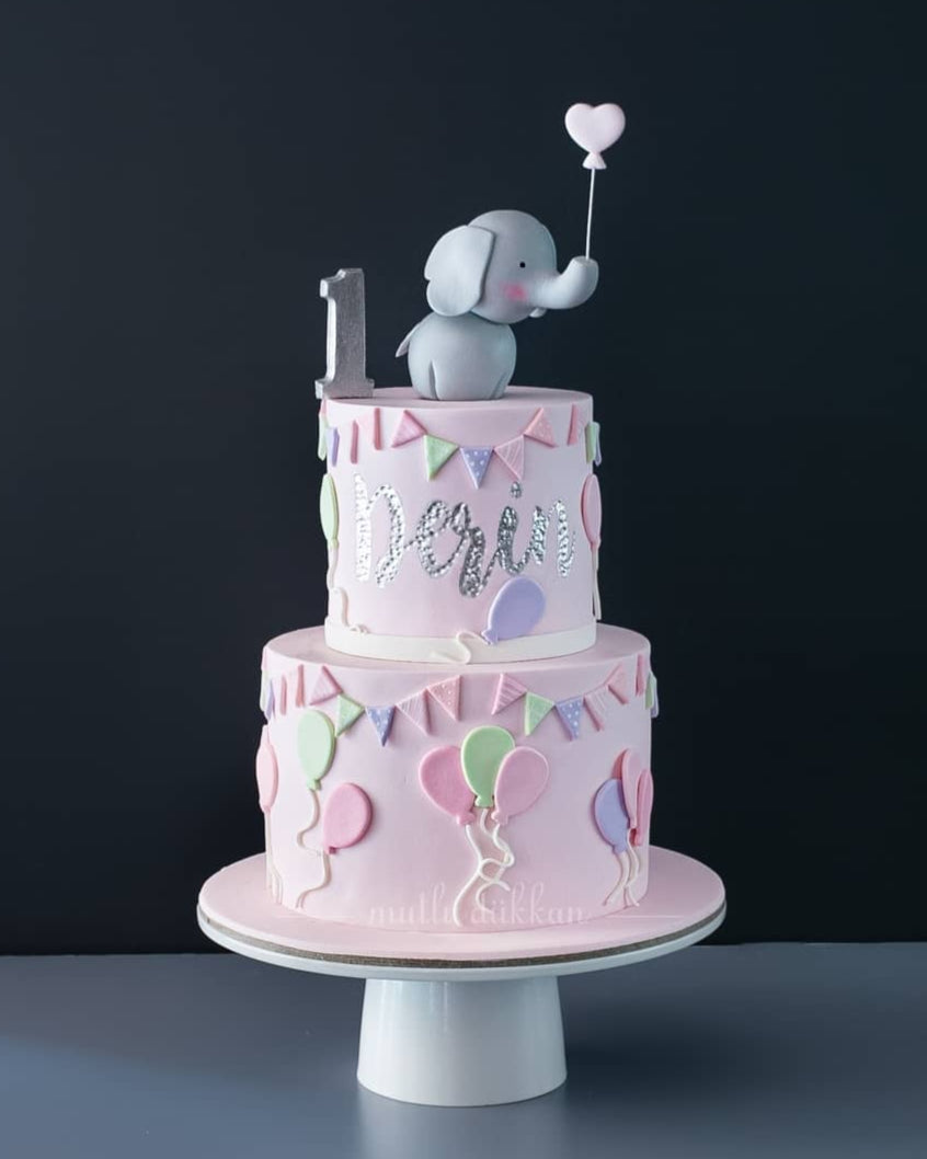 fil pasta – pembe balon süslemeli 1 yaş kız pastası