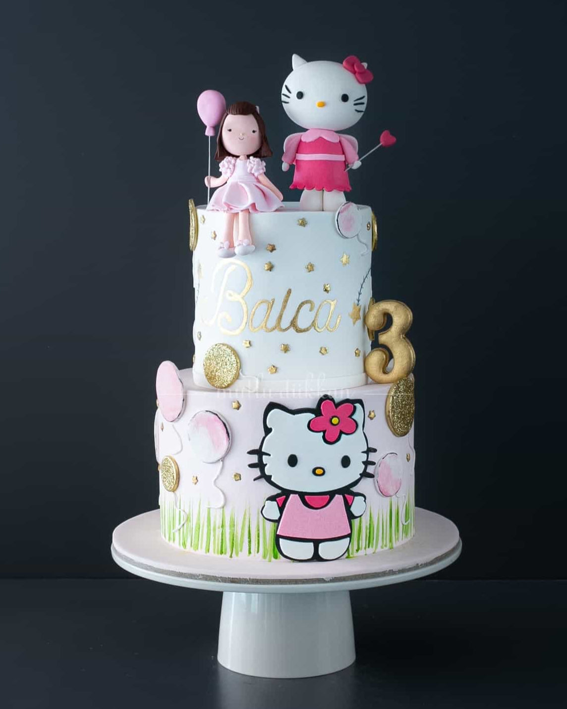 hello kitty pasta – balonlu kız doğum günü pastası