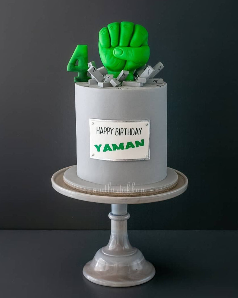 hulk pasta – yeşil dev yumruğu figürlü erkek çocuk pastası