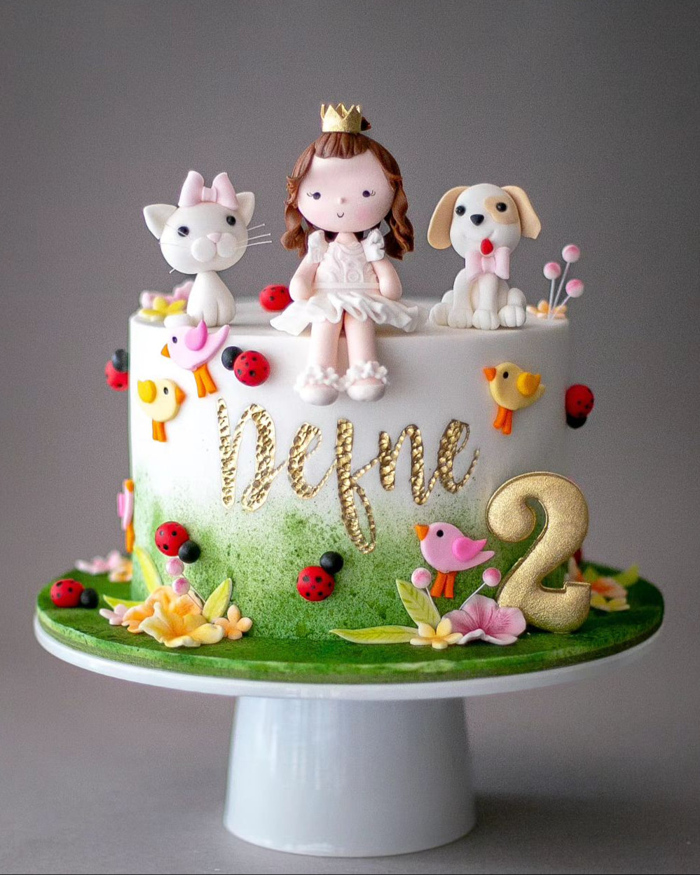 kedi köpek pasta – bahar ve çiçek temalı kız çocuk pastası