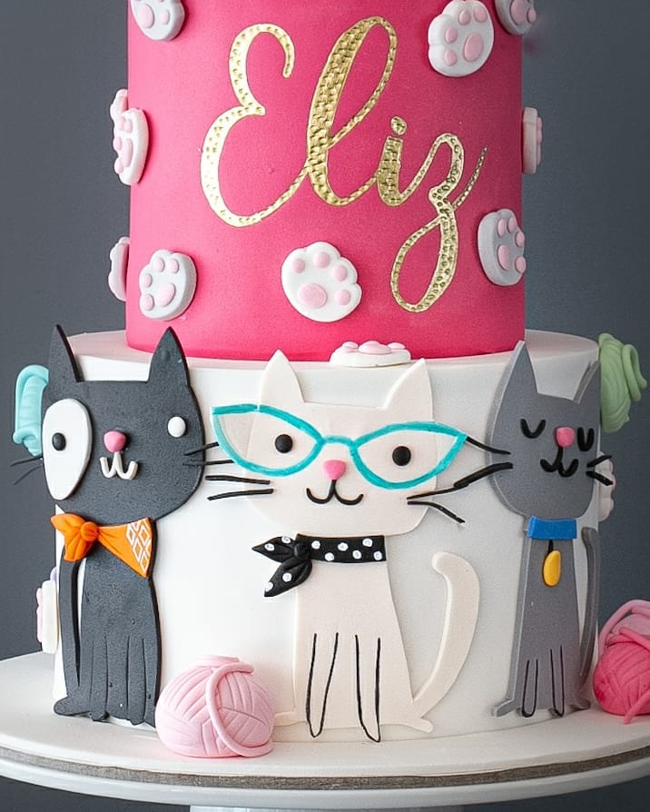 kedi pasta – pembe renkli kız çocuk doğum günü pastası