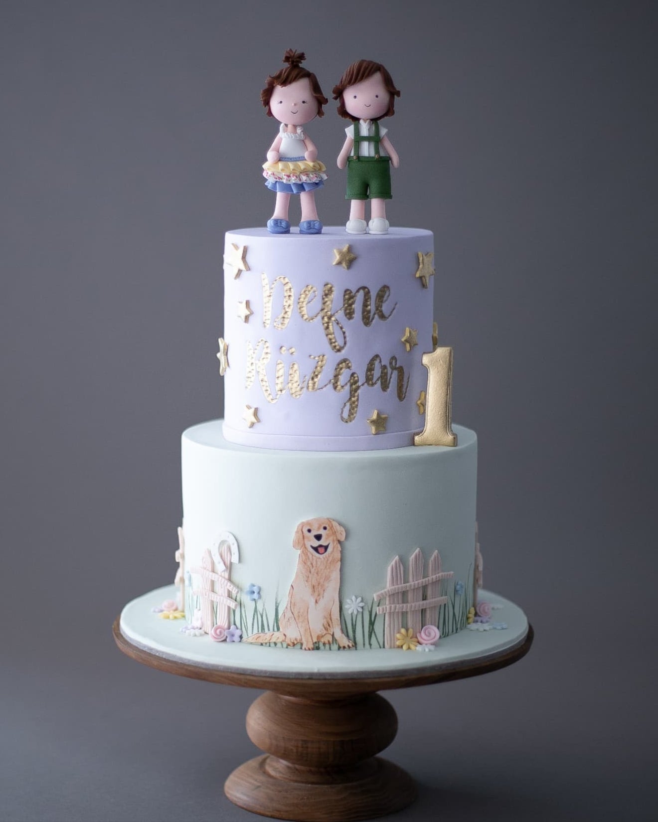 köpek pasta – çiçek ve yıldız temalı 1 yaş çocuk pastası
