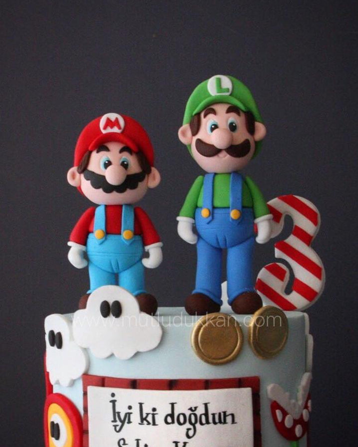 mario pasta – mario ve luigi figürlü doğum günü pastası